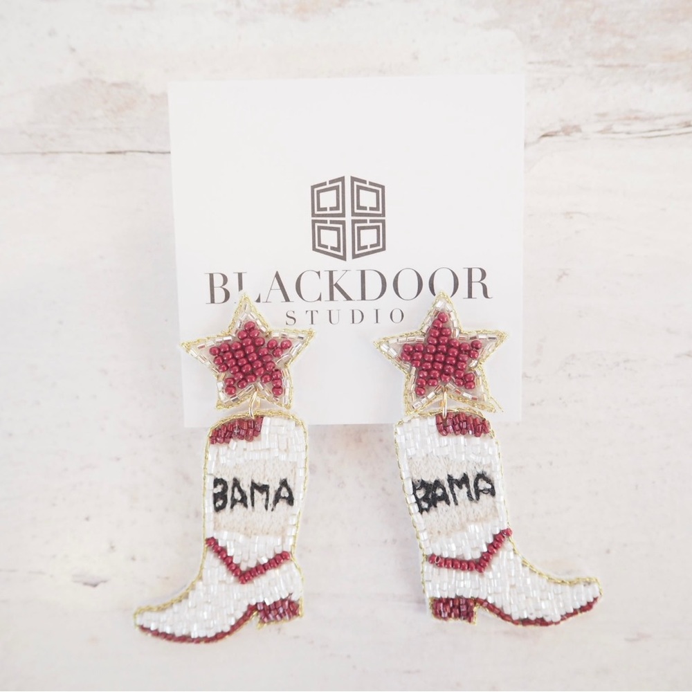 Beaded Collegiate Game Day Alabama Roll Tide Earrings